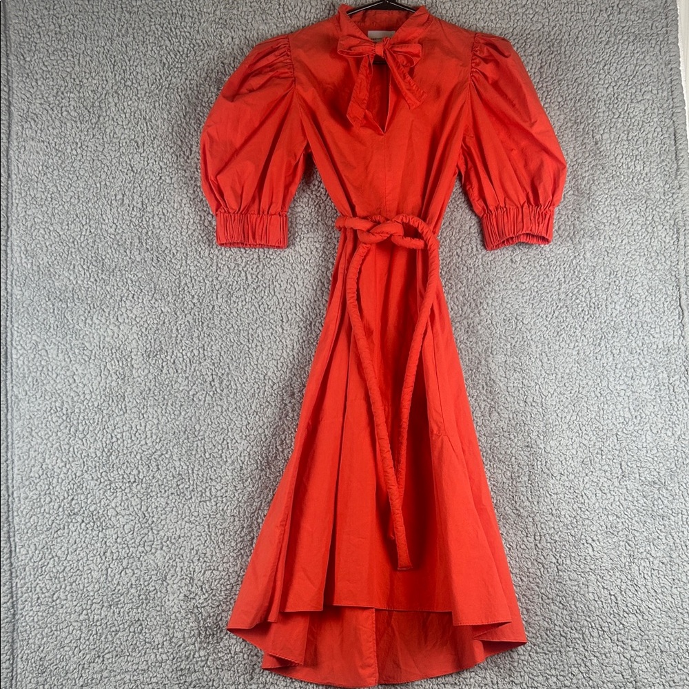 Fabiana Pigna Ballon Sleeve Tie Neck Light Orange Maxi Dress Size XS